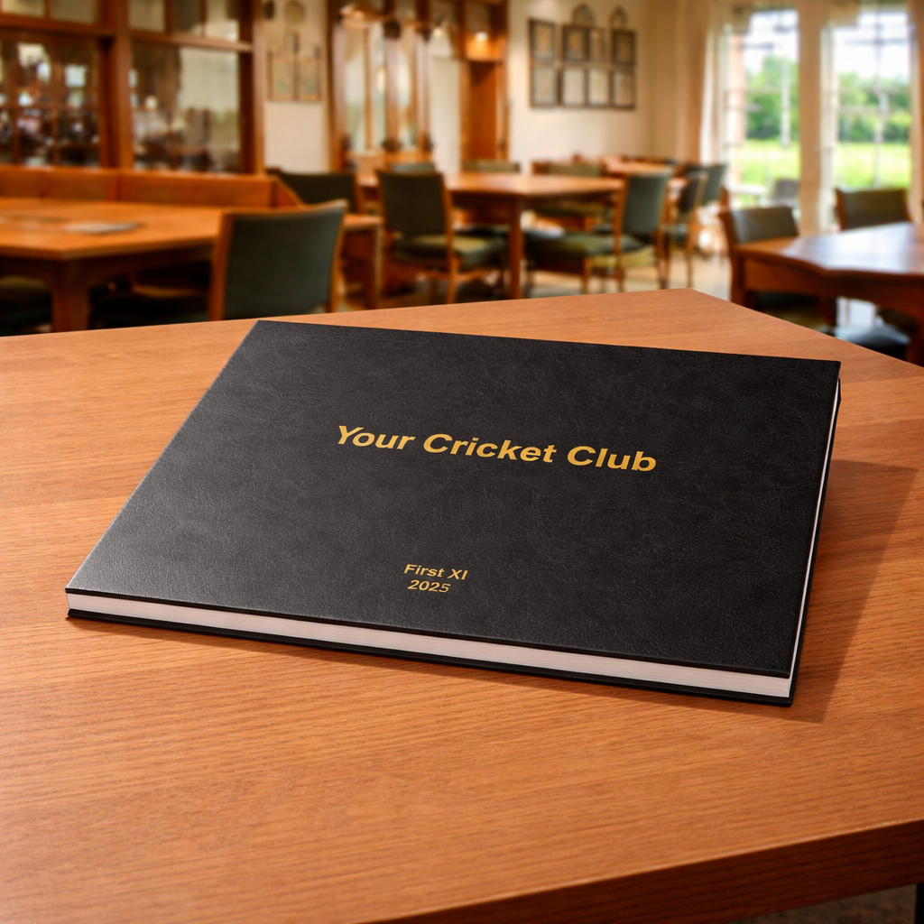 Custom Printed Cricket Scorebooks and Scorecards personalised cricket team scorebook – premium hardcover season book (embossed)