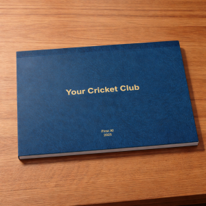 Custom Printed Cricket Scorebooks and Scorecards Personalised cricket player scorebook hardcover with embossed name showing full season performance