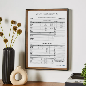 Custom Printed Cricket Scorebooks and Scorecards Personalised cricket century scorecard print showing a first 100 innings in A4 format