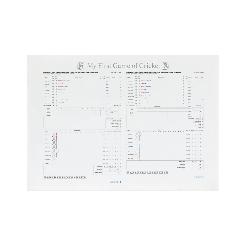 cricket first match gift personalised first cricket match print – custom scorecard keepsake